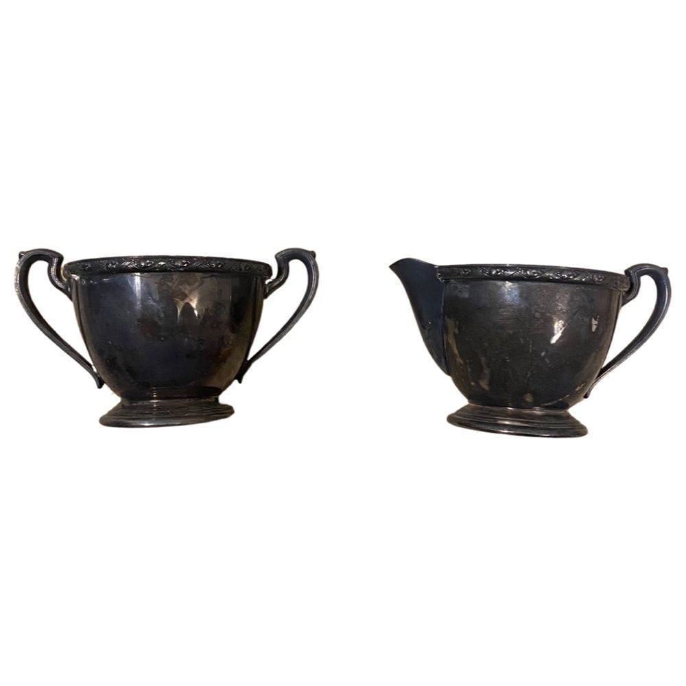 Vintage Classic Design Sugar and Creamer Silver Plate Set Stamped Vintage